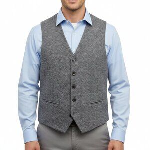 JOSEPH ABBOUD Wool-Blend Classic Tweed Button Front Gray Suit Vest Size M